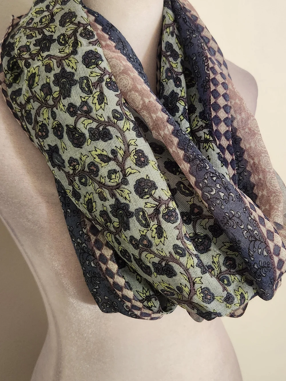J. Jill Purple Blue and Green Floral Print Infinity Scarf 20.5 x 33
